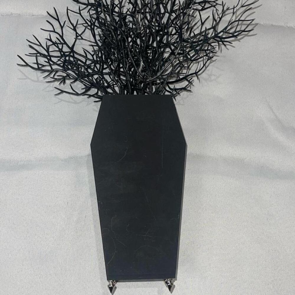 Black coffin planter with silver